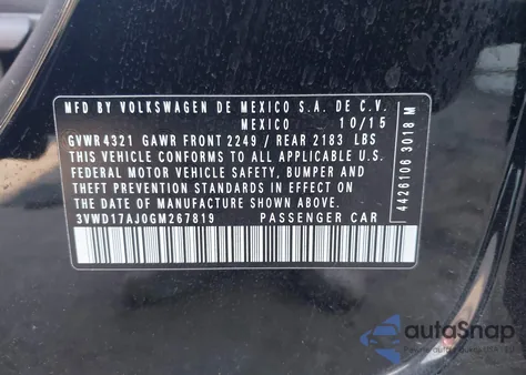 2016 Volkswagen Jetta 1.8T Sport from USA, damaged, VIN 3VWD17AJ0GM267819